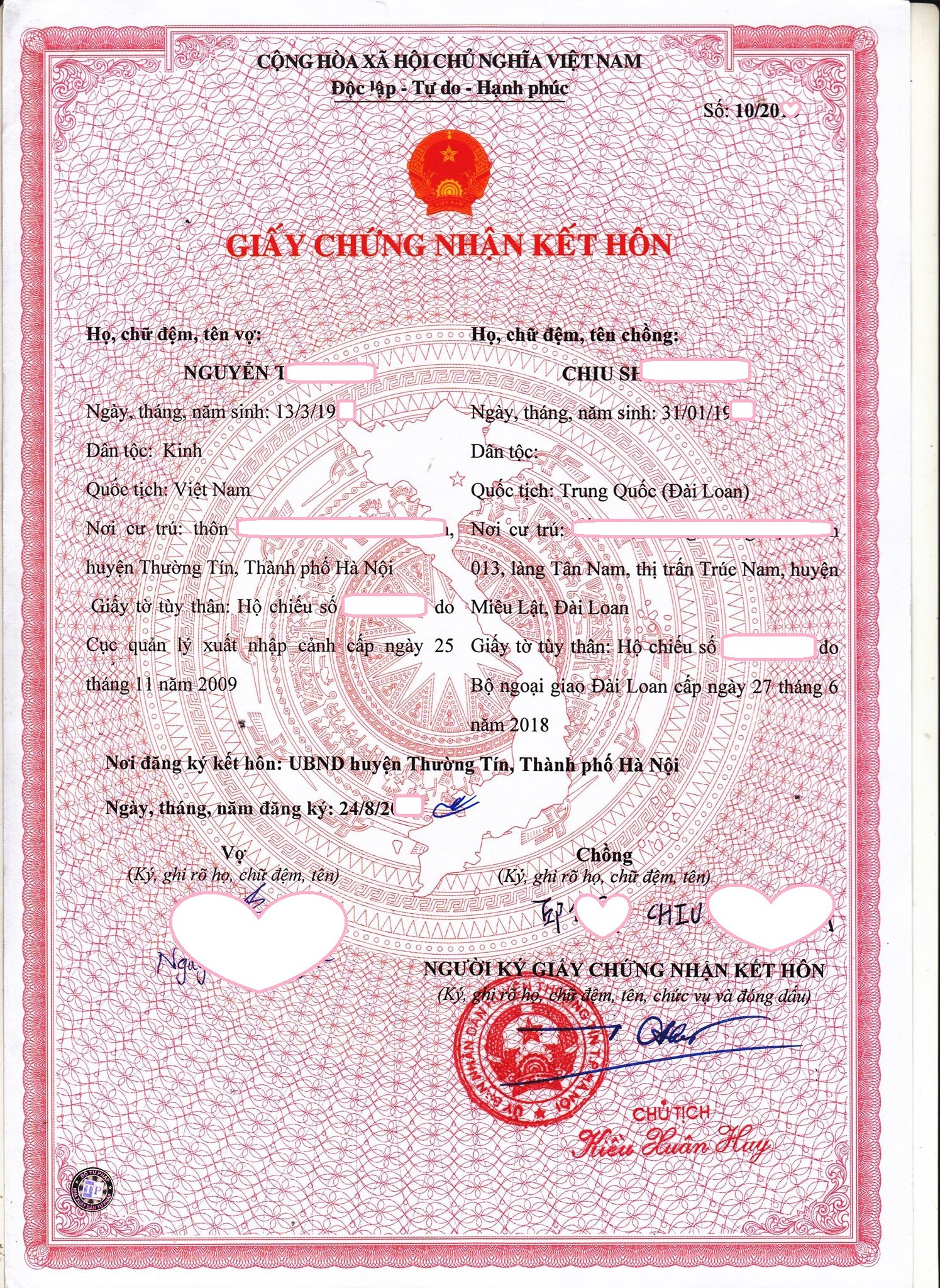 Giấy đăng ký kết hôn có chữ ký một bên?