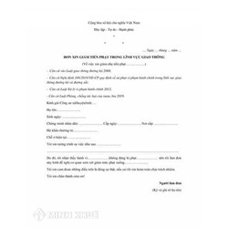 Đơn xin miễn, giảm tiền phạt vi phạm giao thông đường bộ