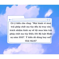 Có ý kiến cho rằng: “Mọi hành vi mua trái phép chất ma túy đều bị truy cứu trách nhiệm hình sự về tội mua bán trái phép chất ma túy Điều 251 Bộ luật Hình sự năm 2015”. Ý kiến đó đúng hay sai? Giải thích?
