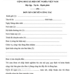 Mẫu đơn xin chuyển công tác của giáo viên mới nhất