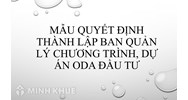 Mẫu Quyết định thành lập Ban quản lý chương trình, dự án ODA đầu tư