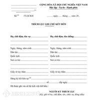 Mẫu trích lục ghi chú kết hôn theo quy định mới nhất