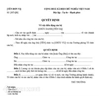 Mẫu quyết định về việc điều động cán bộ mới nhất
