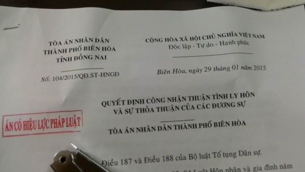 Mẫu Giấy quyết định ly hôn của tòa án mới nhất