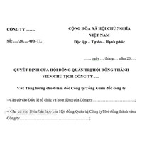 Mẫu quyết định tăng lương cho Giám đốc, Tổng giám đốc công ty