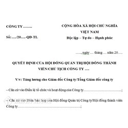 Mẫu quyết định tăng lương cho Giám đốc, Tổng giám đốc công ty