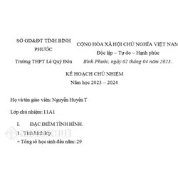 Mẫu kế hoạch công tác chủ nhiệm dành cho giáo viên mới nhất