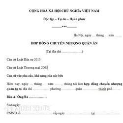 Mẫu Hợp đồng chuyển nhượng, sang nhượng quán ăn chi tiết