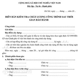 Mẫu biên bản nghiệm thu xác nhận hết thời hạn bảo hành công trình