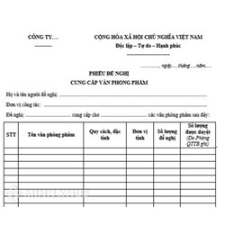 Mẫu phiếu đề nghị cung cấp văn phòng phẩm mới nhất