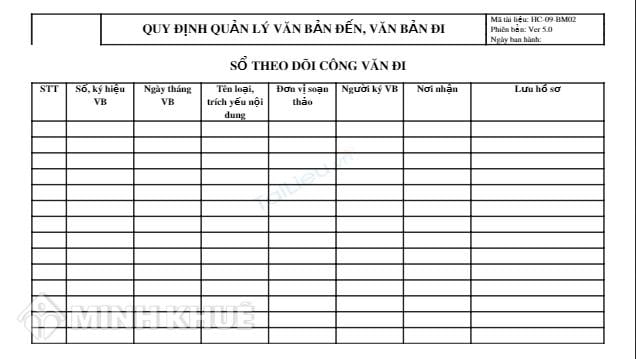 Mẫu Sổ Theo Dõi Công Văn Đi Mới Nhất Năm 2023