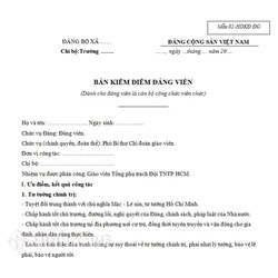Mẫu Bản kiểm điểm cá nhân đảng viên theo Nghị quyết trung ương 4 khóa XII