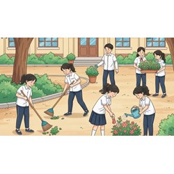Tả lại một buổi lao động ở trường em hay nhất Văn lớp 6