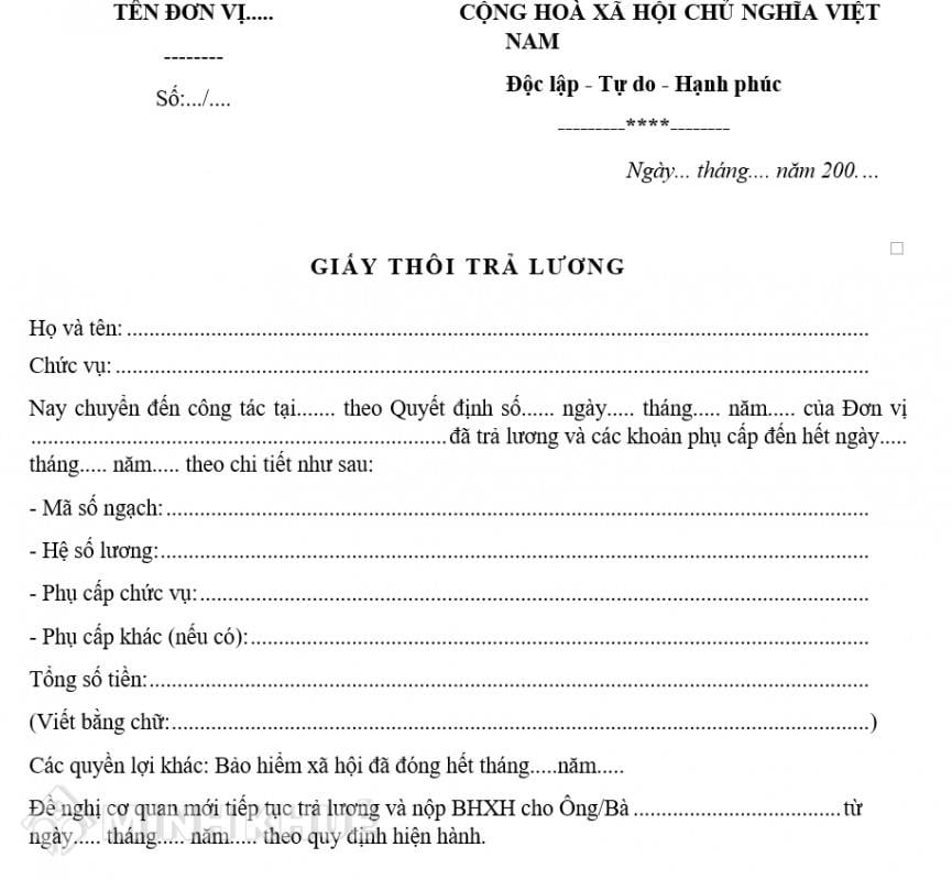 Mẫu Giấy Thôi Trả Lương Mới Nất Năm 2023 Và Cách Lập