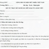 Bản tự nhận xét đánh giá, xếp loại của giáo viên mới nhất