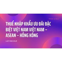 Thuế nhập khẩu ưu đãi đặc biệt Việt Nam Việt Nam – ASEAN – Hồng Kông