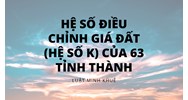 Hệ số điều chỉnh giá đất (hệ số K) của 63 tỉnh thành