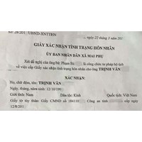 Cấp giấy xác nhận tình trạng hôn nhân khi chồng đã mất?