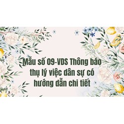 Mẫu số 09-VDS Thông báo thụ lý việc dân sự có hướng dẫn chi tiết