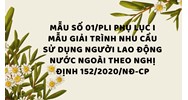 Mẫu số 01/PLI Phụ lục I Mẫu giải trình nhu cầu sử dụng người lao động nước ngoài theo Nghị định 152/2020/NĐ-CP