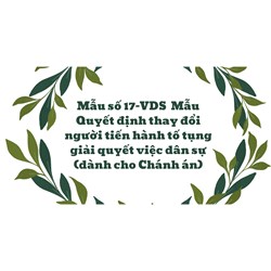 Mẫu số 17-VDS  Mẫu Quyết định thay đổi người tiến hành tố tụng giải quyết việc dân sự (dành cho Chánh án)