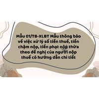 Mẫu 01/TB-XLBT Mẫu thông báo về việc xử lý số tiền thuế, tiền chậm nộp, tiền phạt nộp thừa theo đề nghị của người nộp thuế có hướng dẫn chi tiết