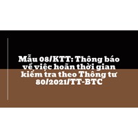 Mẫu 08/KTT: Thông báo về việc hoãn thời gian kiểm tra theo Thông tư 80/2021/TT-BTC