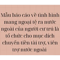 Mẫu báo cáo về tình hình mang ngoại tệ ra nước ngoài của người cư trú là tổ chức cho mục đích chuyển tiền tài trợ, viên trợ nước ngoài