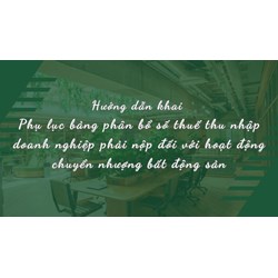Hướng dẫn khai Phụ lục bảng phân bổ số thuế thu nhập doanh nghiệp phải nộp đối với hoạt động chuyển nhượng bất động sản
