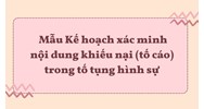 Mẫu Kế hoạch xác minh nội dung khiếu nại (tố cáo) trong tố tụng hình sự