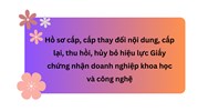 Hồ sơ cấp, cấp thay đổi nội dung, cấp lại, thu hồi, hủy bỏ hiệu lực Giấy chứng nhận doanh nghiệp khoa học và công nghệ