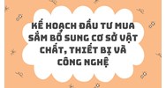 Kế hoạch đầu tư mua sắm bổ sung cơ sở vật chất, thiết bị và công nghệ