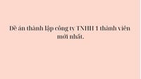 Đề án thành lập công ty TNHH 1 thành viên mới nhất