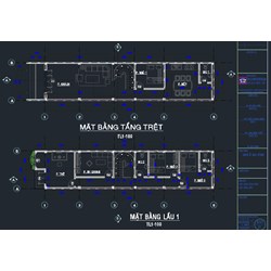 Bản vẽ nhà 2 tầng - diện tích 5x15m