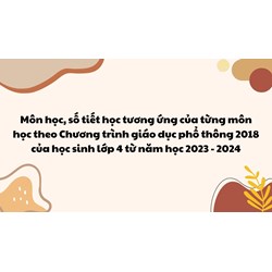 Môn học, số tiết học tương ứng của từng môn học theo Chương trình giáo dục phổ thông 2018 của học sinh lớp 4