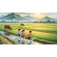 Tả cánh đồng quê sau cơn mưa lớp 5