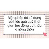 Biện pháp để sử dụng có hiệu quả quỹ thời gian lao động dư thừa ở nông thôn