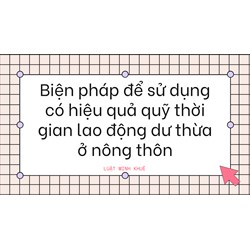 Biện pháp để sử dụng có hiệu quả quỹ thời gian lao động dư thừa ở nông thôn