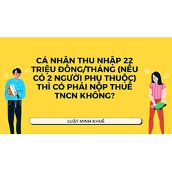 Cá nhân thu nhập 22 triệu đồng/tháng (nếu có 2 người phụ thuộc) thì có phải nộp thuế TNCN không?