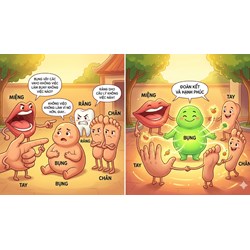 Kể tóm tắt Bụng và Răng, Miệng, Tay, Chân bằng văn xuôi siêu hay
